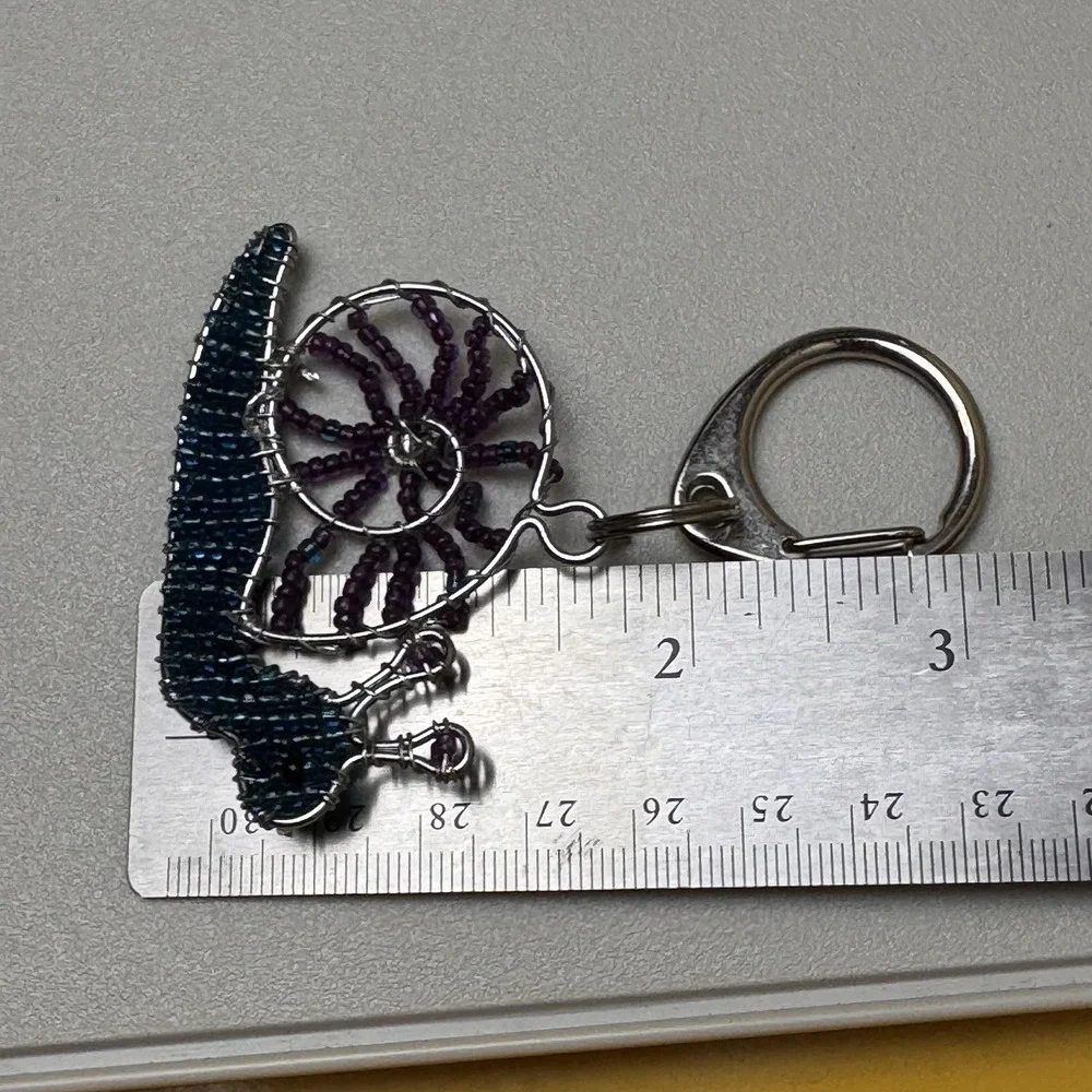 Handmade Beaded Snail Keychain Purse‎ Charm Blue Purple Wire Wrapped Art